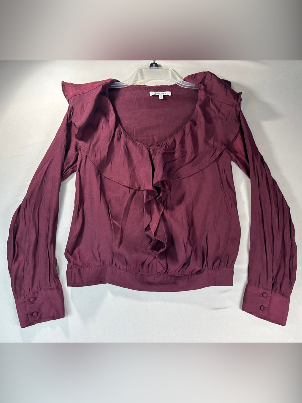 Naked Zebra Maroon Small Blouse Ruffle Front Shirt Long Sleeve Fairy Boho